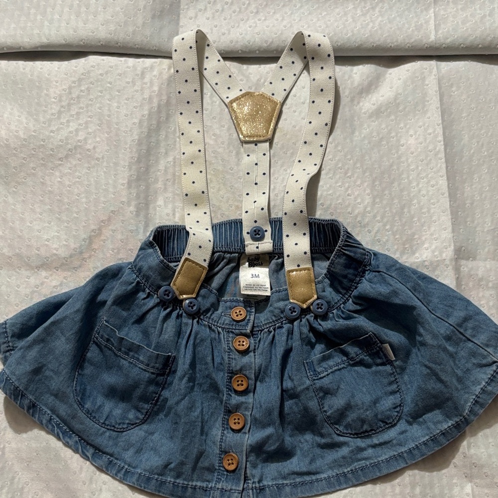OshKosh B'gosh Blue Denim Skirt with Polka Dot Suspenders